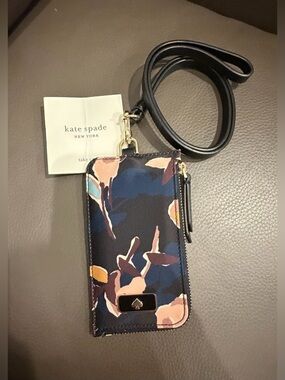 kate spade navy floral card case with detachable strap